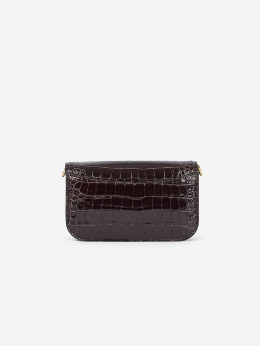 Small "Like Me" bag in embossed chocolate leather
