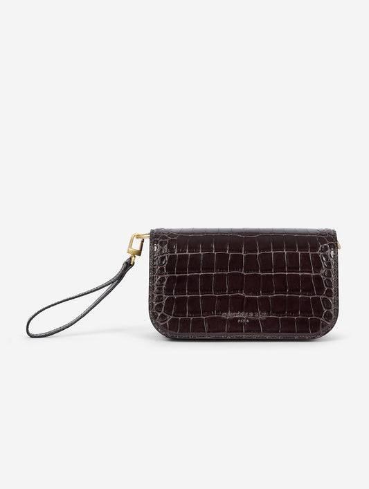 Small "Like Me" bag in embossed chocolate leather