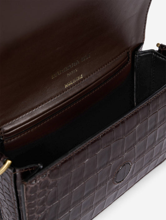 Small "Like Me" bag in embossed chocolate leather