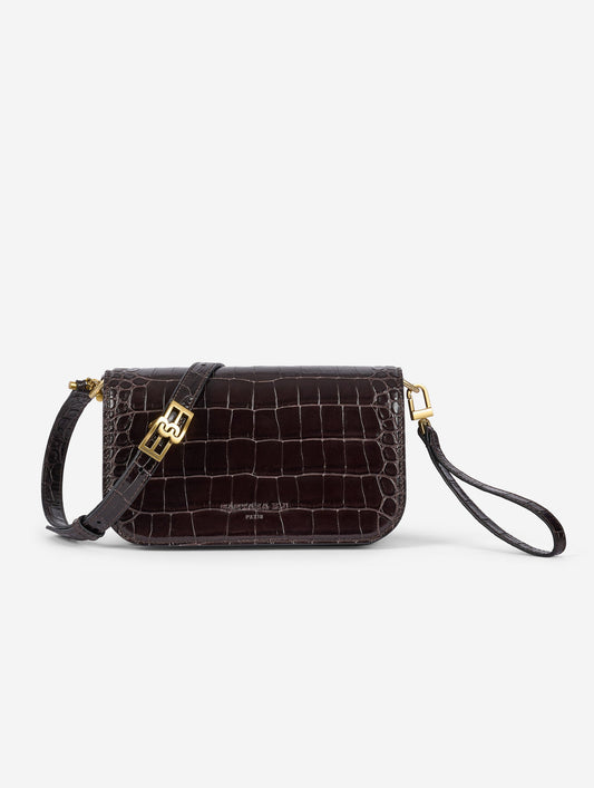 Small "Like Me" bag in embossed chocolate leather