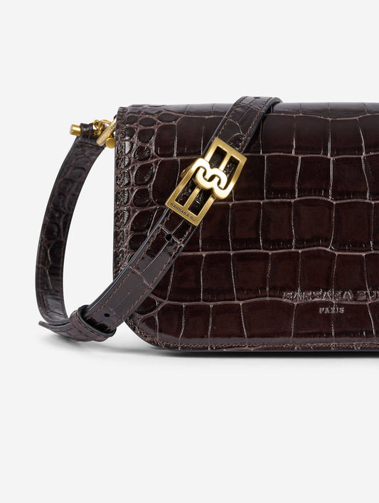 Small "Like Me" bag in embossed chocolate leather
