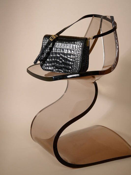 "Touch Me" bag in embossed black leather