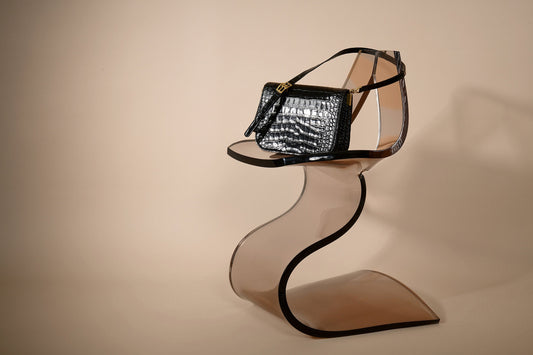 "Touch Me" bag in embossed black leather