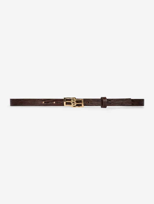 Chocolate embossed leather slim belt