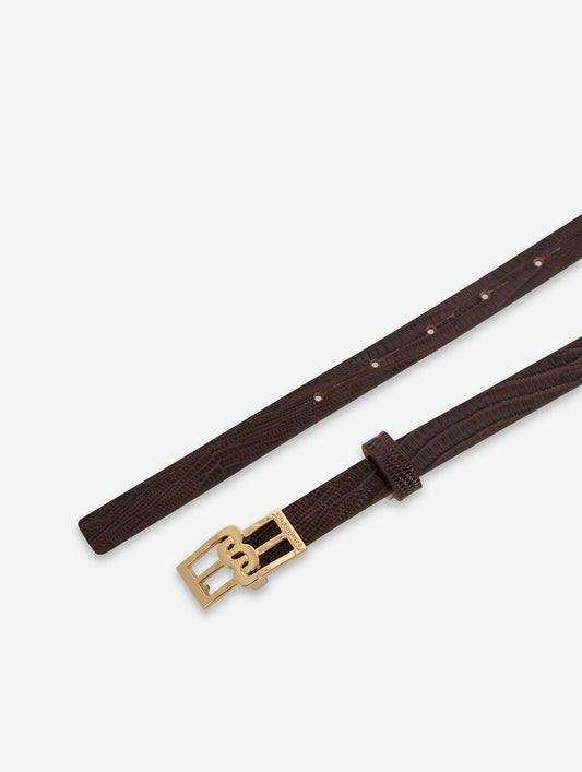 Chocolate embossed leather slim belt