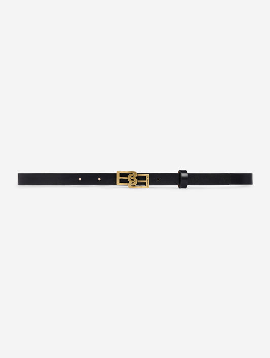 Black leather slim belt
