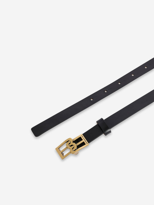 Black leather slim belt