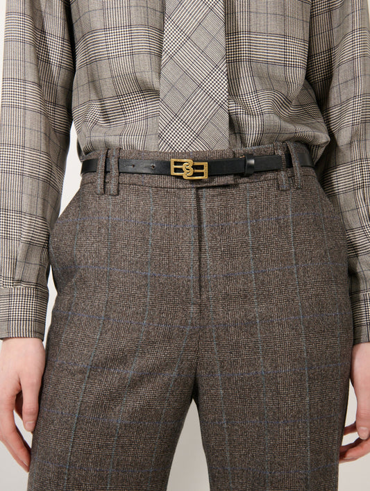 Black leather slim belt
