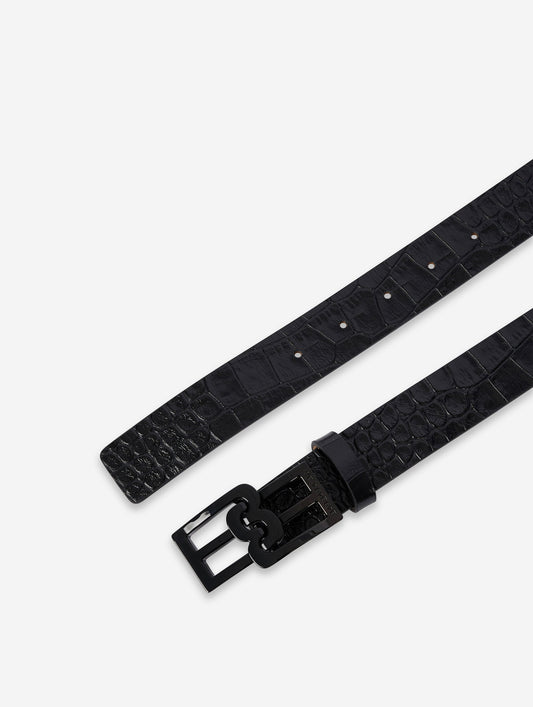 Black embossed leather belt