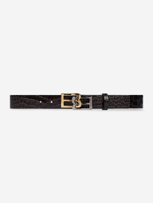 Chocolate embossed leather belt