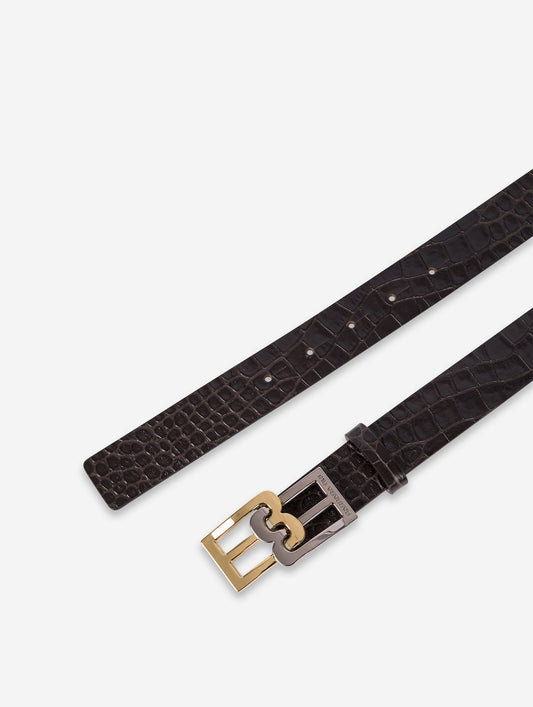 Chocolate embossed leather belt