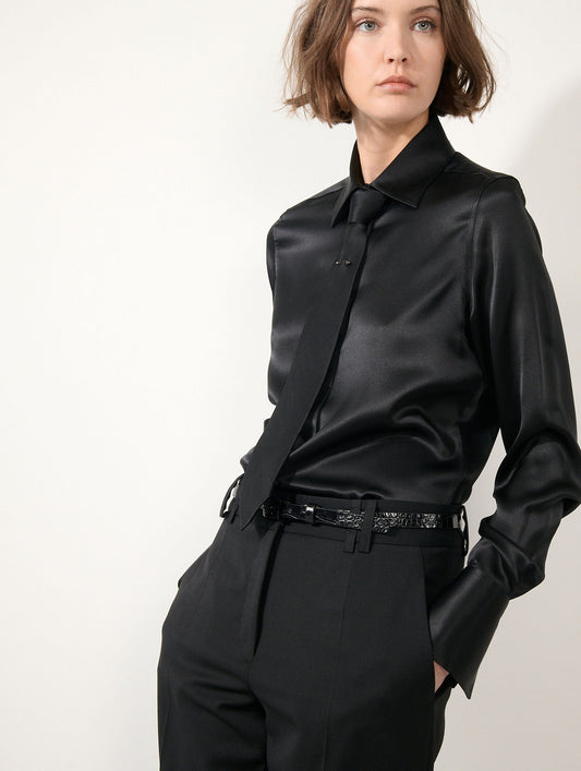 Black silk satin tie
