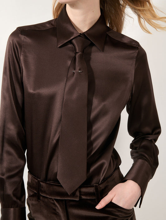 Mocha silk satin tie