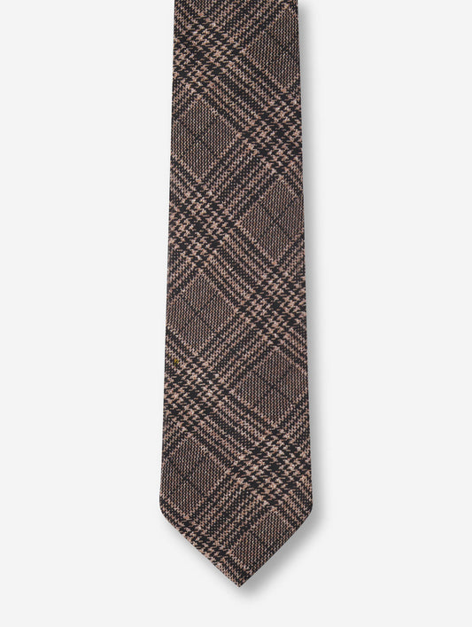 Brown Prince of Wales silk twill tie