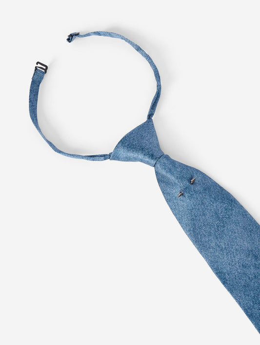 Stone blue silk satin tie