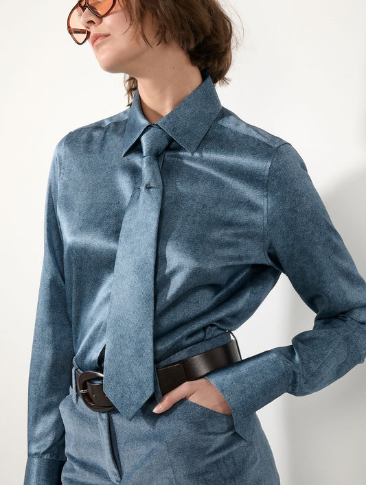Stone blue silk satin tie