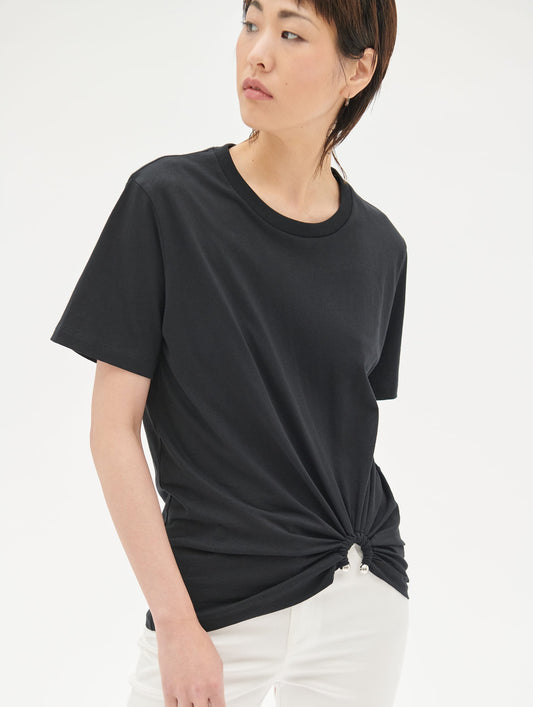 Black cotton jersey T-shirt with jewel detail