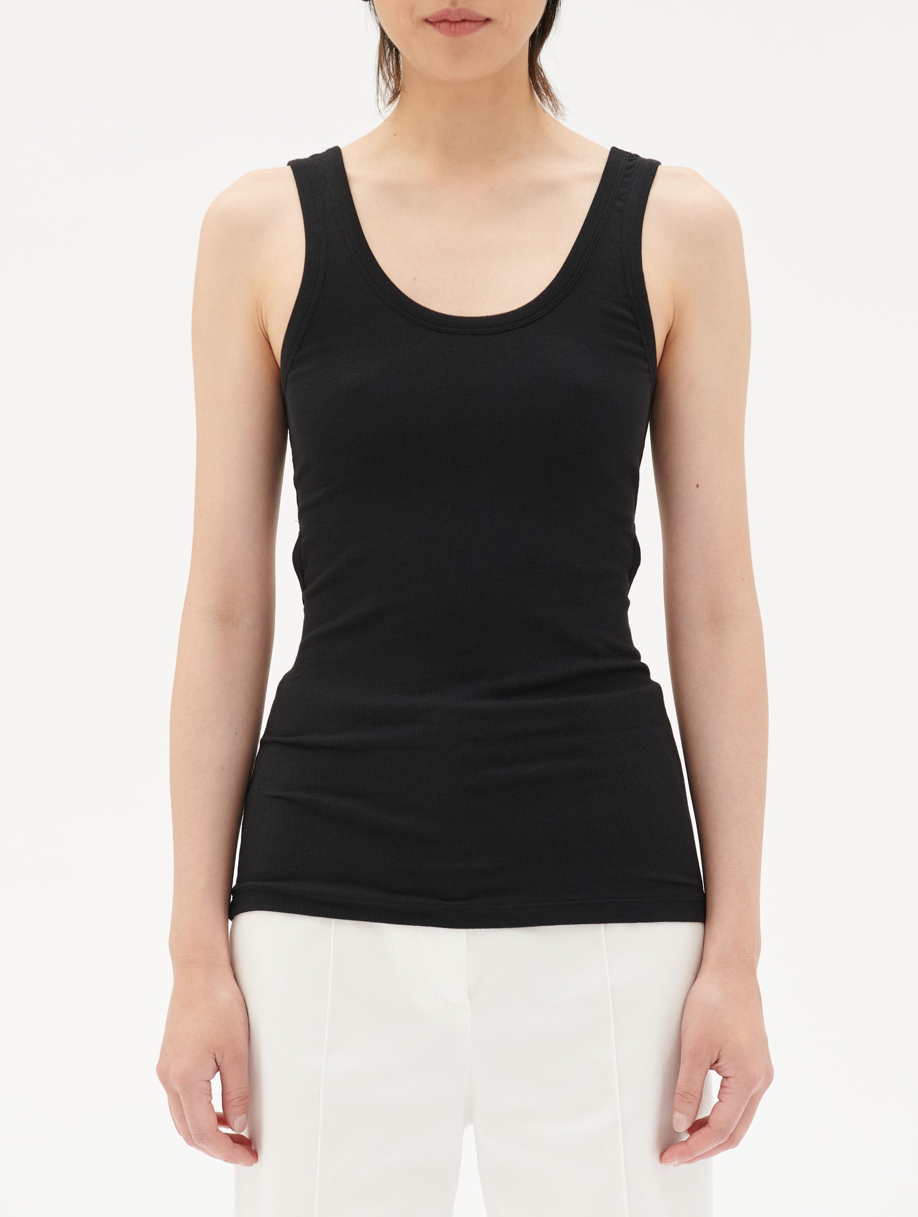 JIMWAG Back ribbon rib tops:black 試着のみ Black ribbed jersey open back tank top | Women | Barbara Bui US
