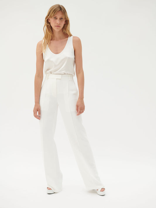 White crepe flared suit trousers