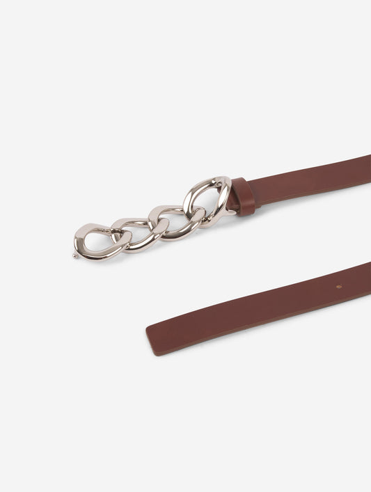 Brown leather chain belt