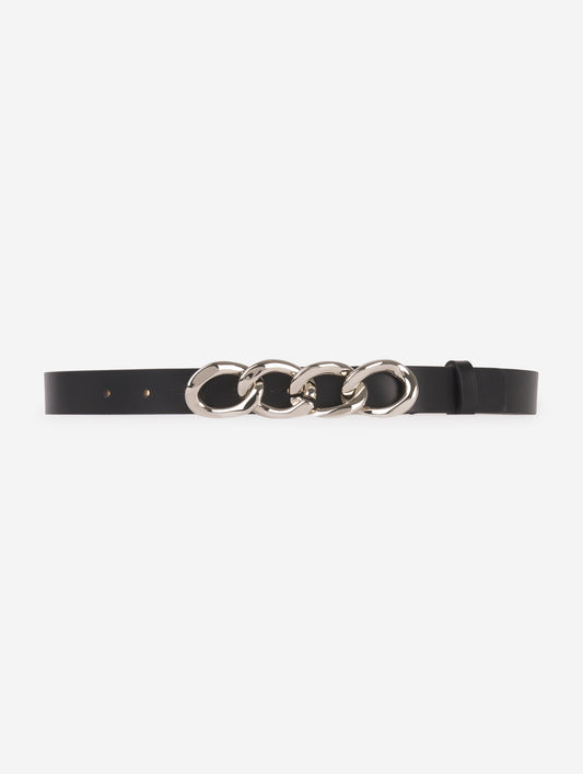 Black leather chain belt