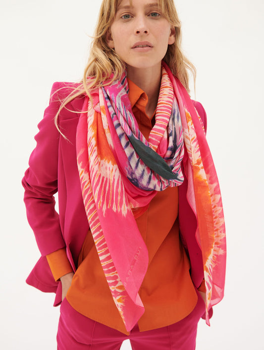 Modal and cashmere scarf with tie-dye print