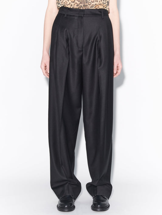 Black cashmere wool high-waisted trousers