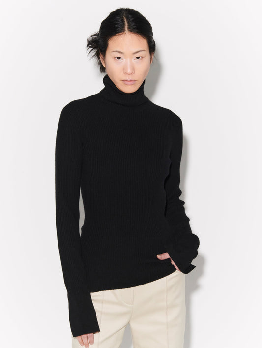 Black wool and cashmere rollneck sweater