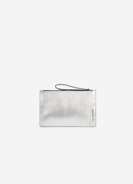 Metallic silver leather pouch
